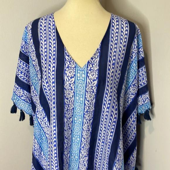 NWT Roller Rabbit Blue Striped and Patterned Tassel Caftan, Size M/L‎ - Picture 5 of 10